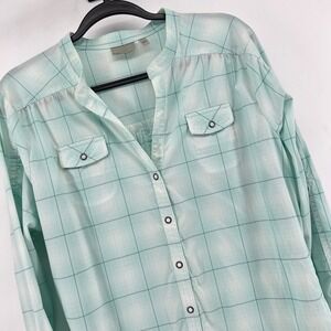 Athleta‎ Womens XL Plaid Long Sleeve Button Down Shirt Top Relaxed Fit